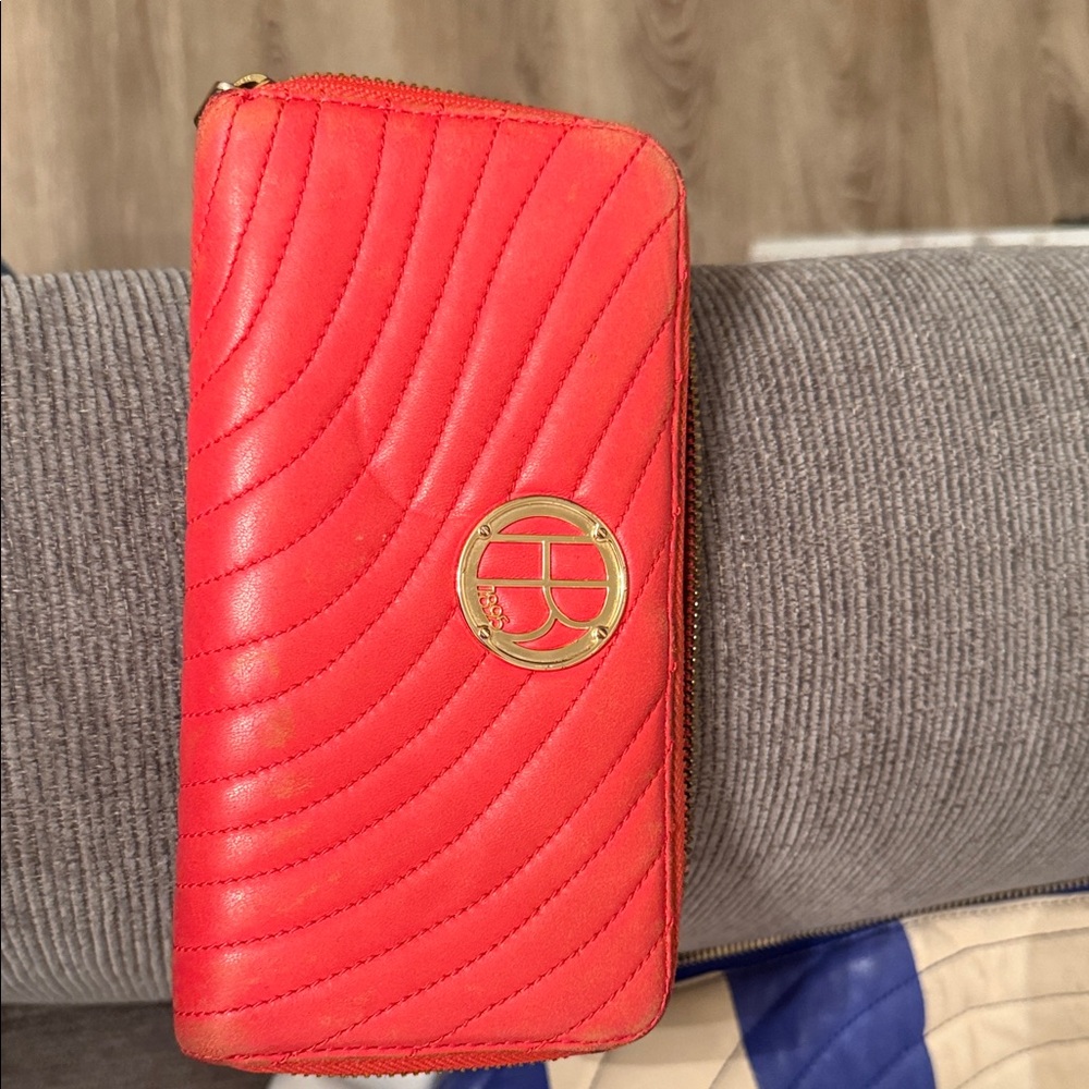 Henri Bendel Red Quilted Wallet with Blue Interior